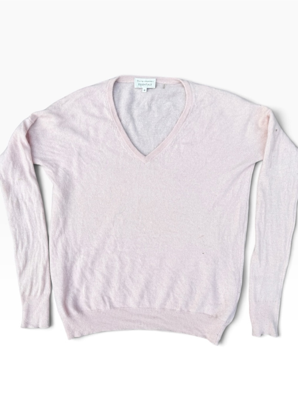 Minimalist Balletcore Soft Quiet Luxury White + Warren Cashmere V Neck Sweater M